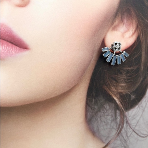 henri bendel Jewelry - Henri Bendel silver tone sky blue stone logo jacket earrings